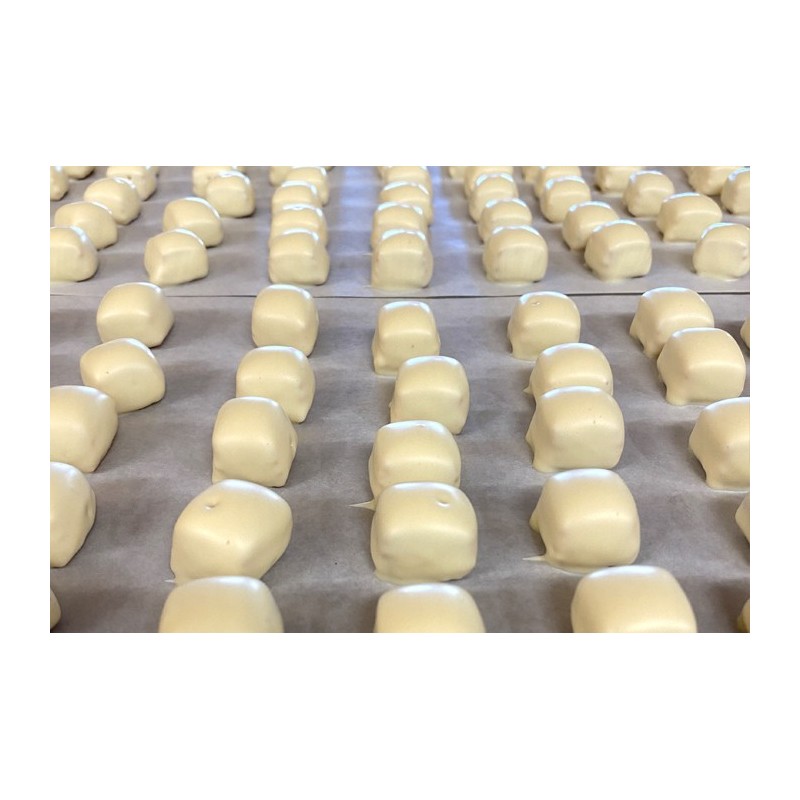 Biscuit à l'huile d'olive 3.8%, enrobé de chocolat blanc