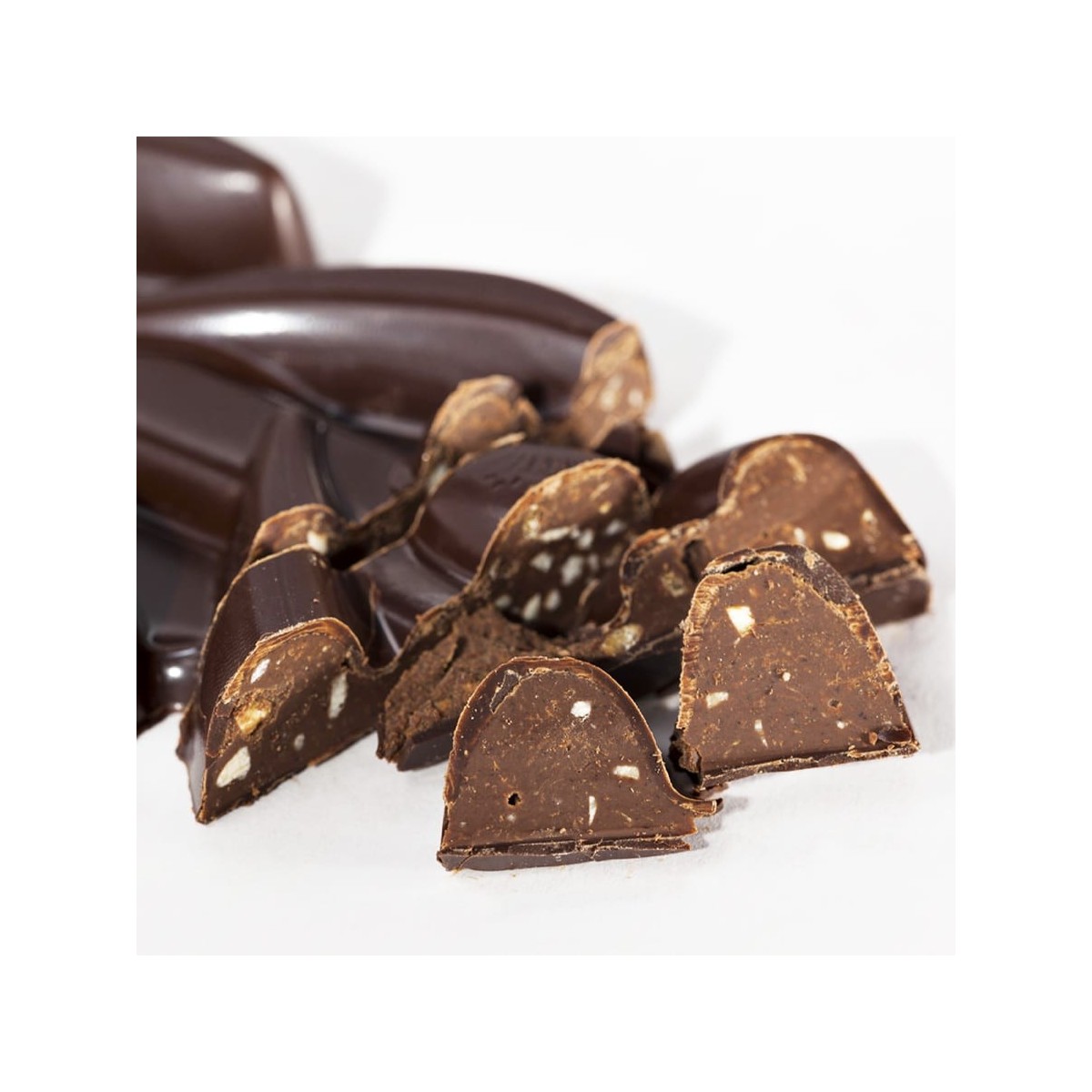 Barre de chocolat noir intérieur praliné à l'huile d'olive 2.8%