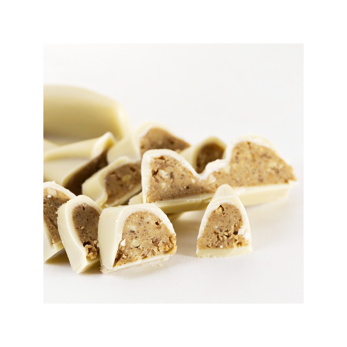 Barre de chocolat blanc intérieur praliné à l'huile d'olive 2.8%