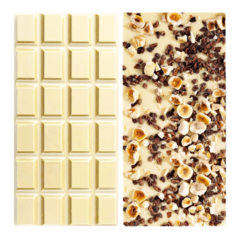 Tablette Chocolat Blanc – White Chocolate with Cocoa Nibs & Hazelnuts