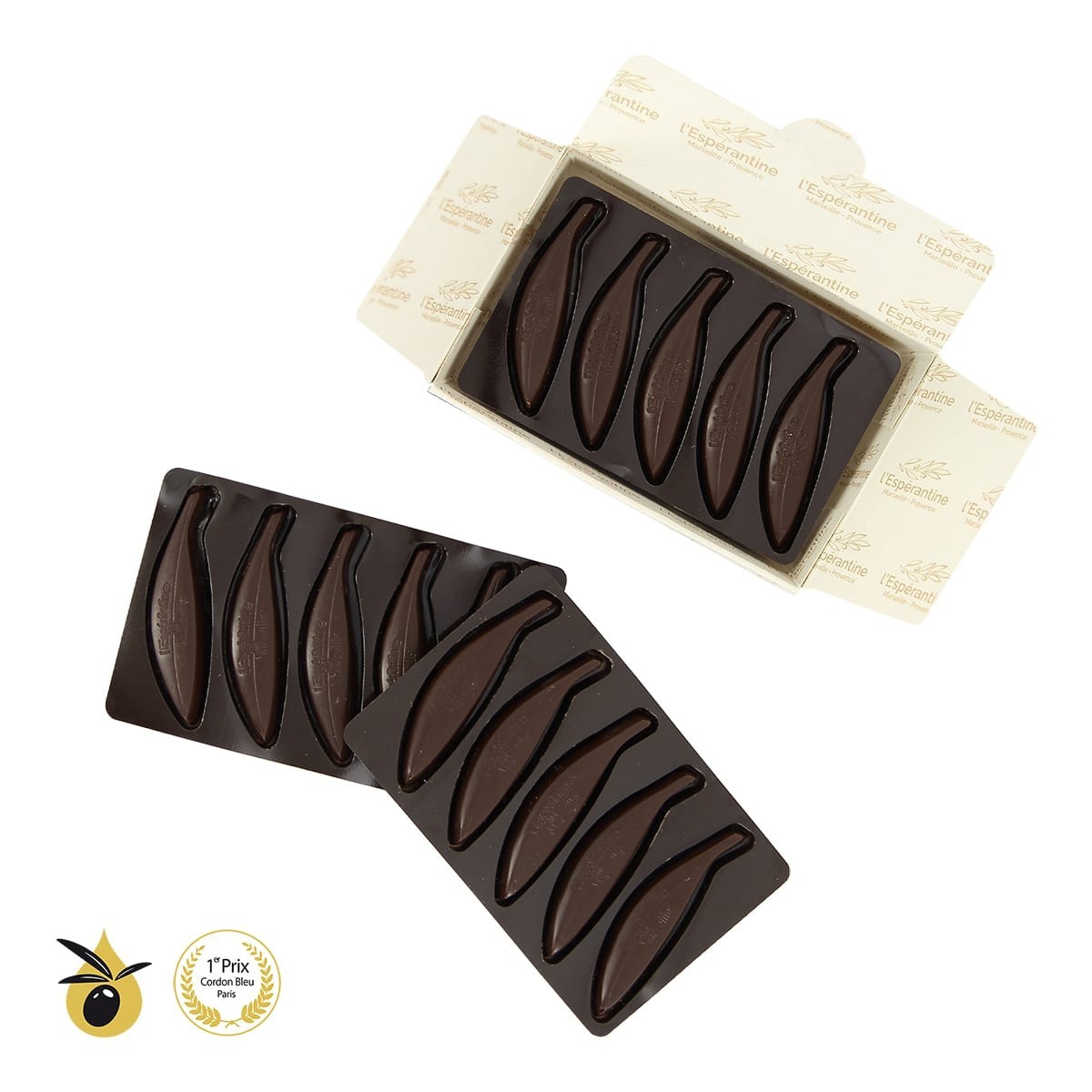 Offrez un ballotin de chocolat noir - Espérantines à l'huile d'olive