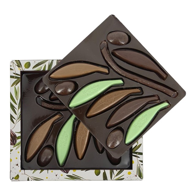 Petit Rameau d'olivier en chocolat - 12 pièces Espérantines Verte, noir et praliné