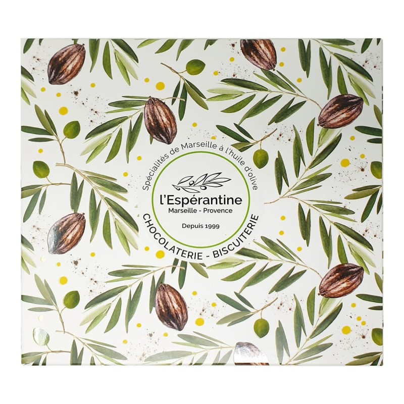 Petit Rameau d'olivier en chocolat - 12 pièces Espérantines Verte, noir et praliné