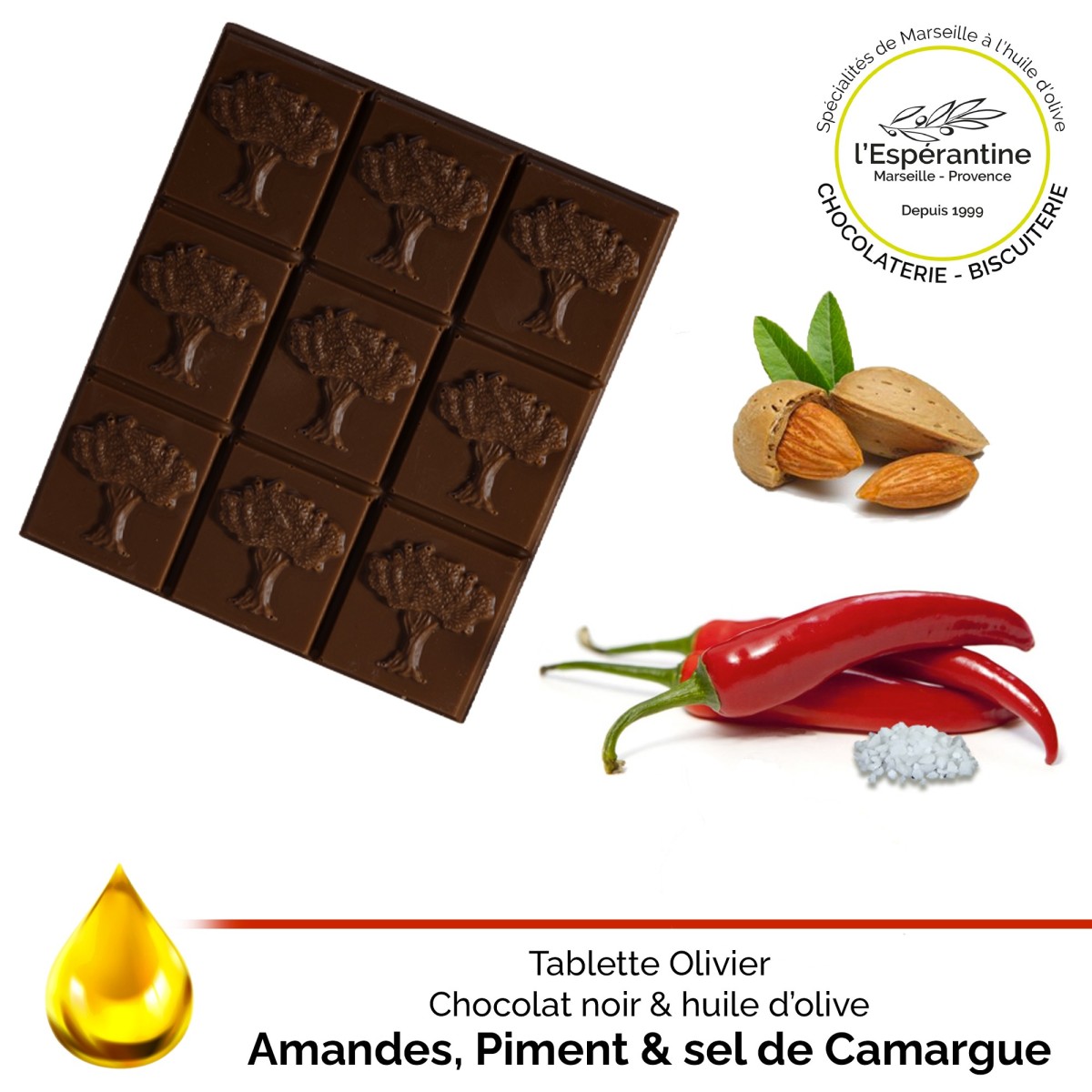Tablette Olivier Noir - Amandes et Piment