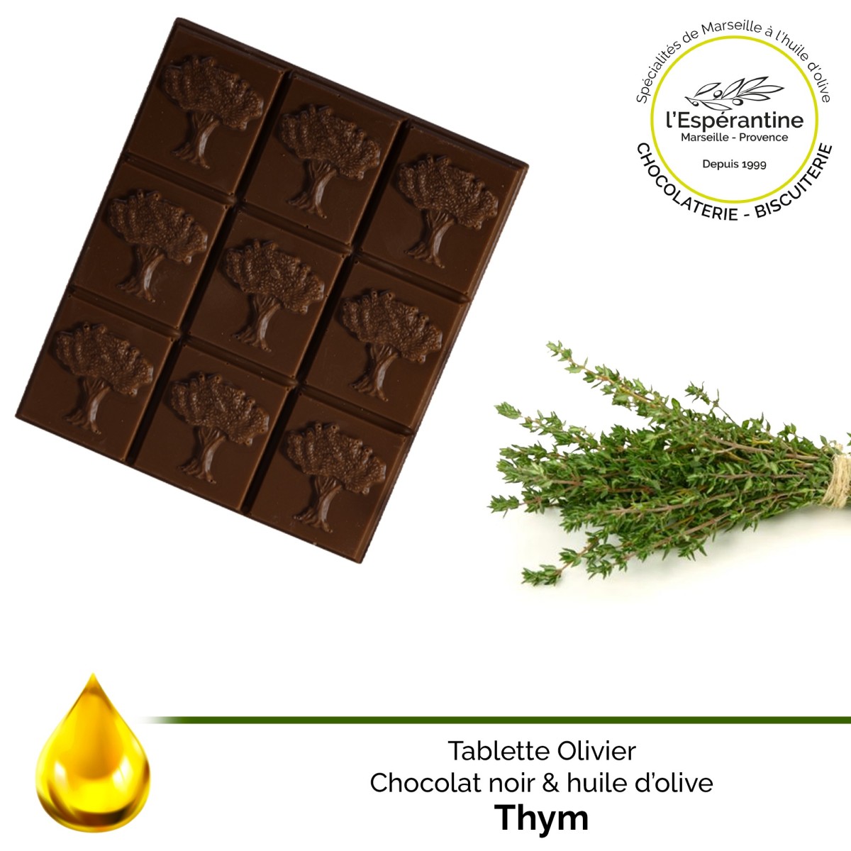 Tablette Olivier Noir – Dark Chocolate with Thyme
