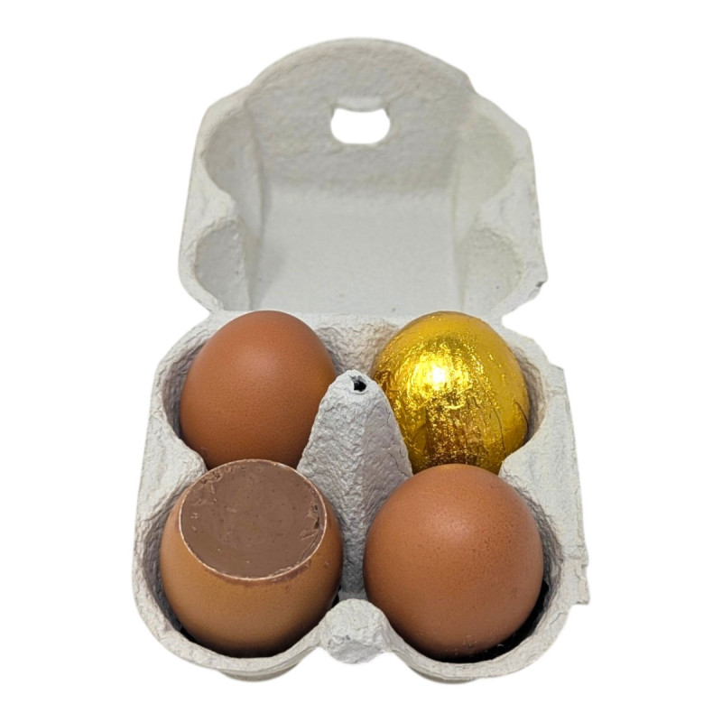 Boîte de 4 Œufs d’Or – Œufs praliné en coquille artisanaux
