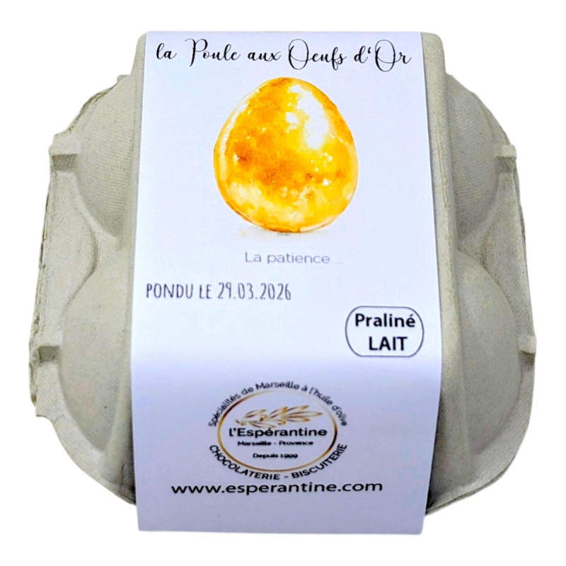 Boîte de 4 Œufs d’Or – Œufs praliné en coquille artisanaux