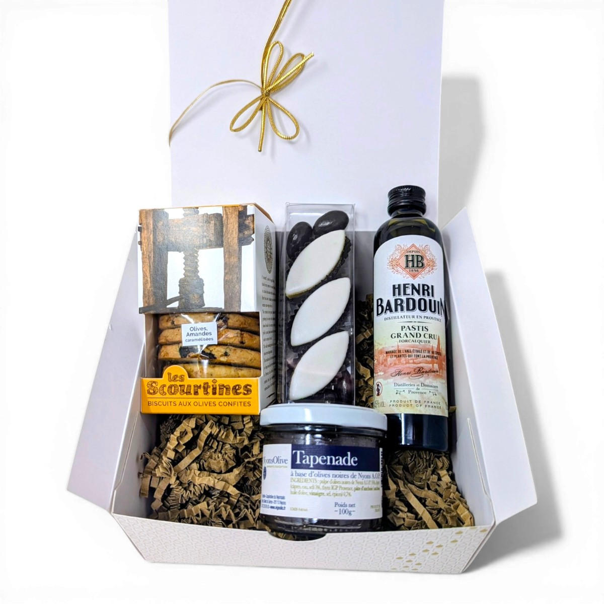 Coffret Apéritif Provençal – Saveurs du Sud - Pastis ou liqueur, tapenade, biscuits aux olives